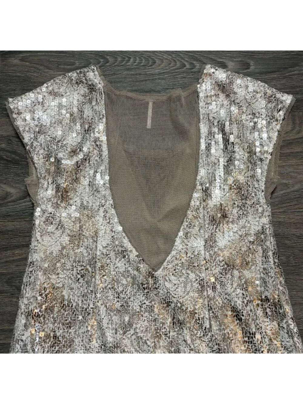 Free People Midnight Dreamer Shattered Glass Mini Sequin Dress XS Gold Party